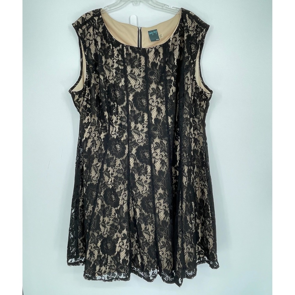 Gabby Skye Women's Black Floral Lace Sleeveless A-Line Dress Size 24W